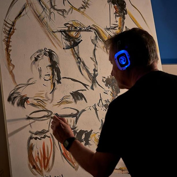 live-painting SX-809 trådlösa hörlurar för konstevenemang och livemålning