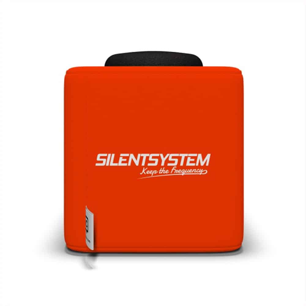 Orange Catchbox throwable microphone with Silentsystem logo
